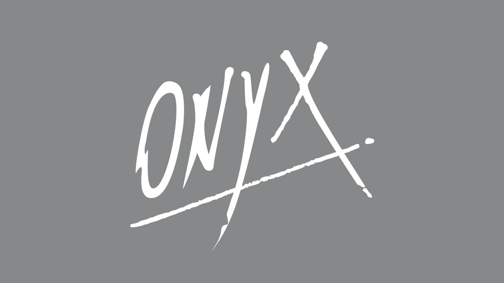 This gif shows the logo of Onyx and its different color variations where it transitions from a white to black and back to white with a consistent grey background.