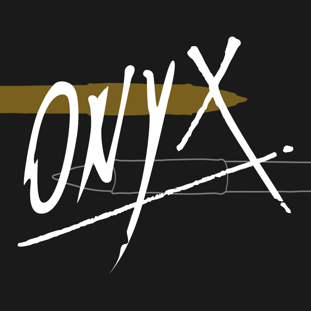 Thumbnail graphic of Onyx pen brand project. Has silhouette graphics of the pen in gold and silver along with a transparent black overlay alowing the Onyx logotype to sit on top of the graphic.